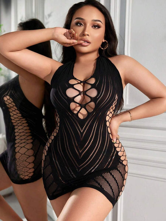 SHEIN فستان قصير لانجري بلون أسود