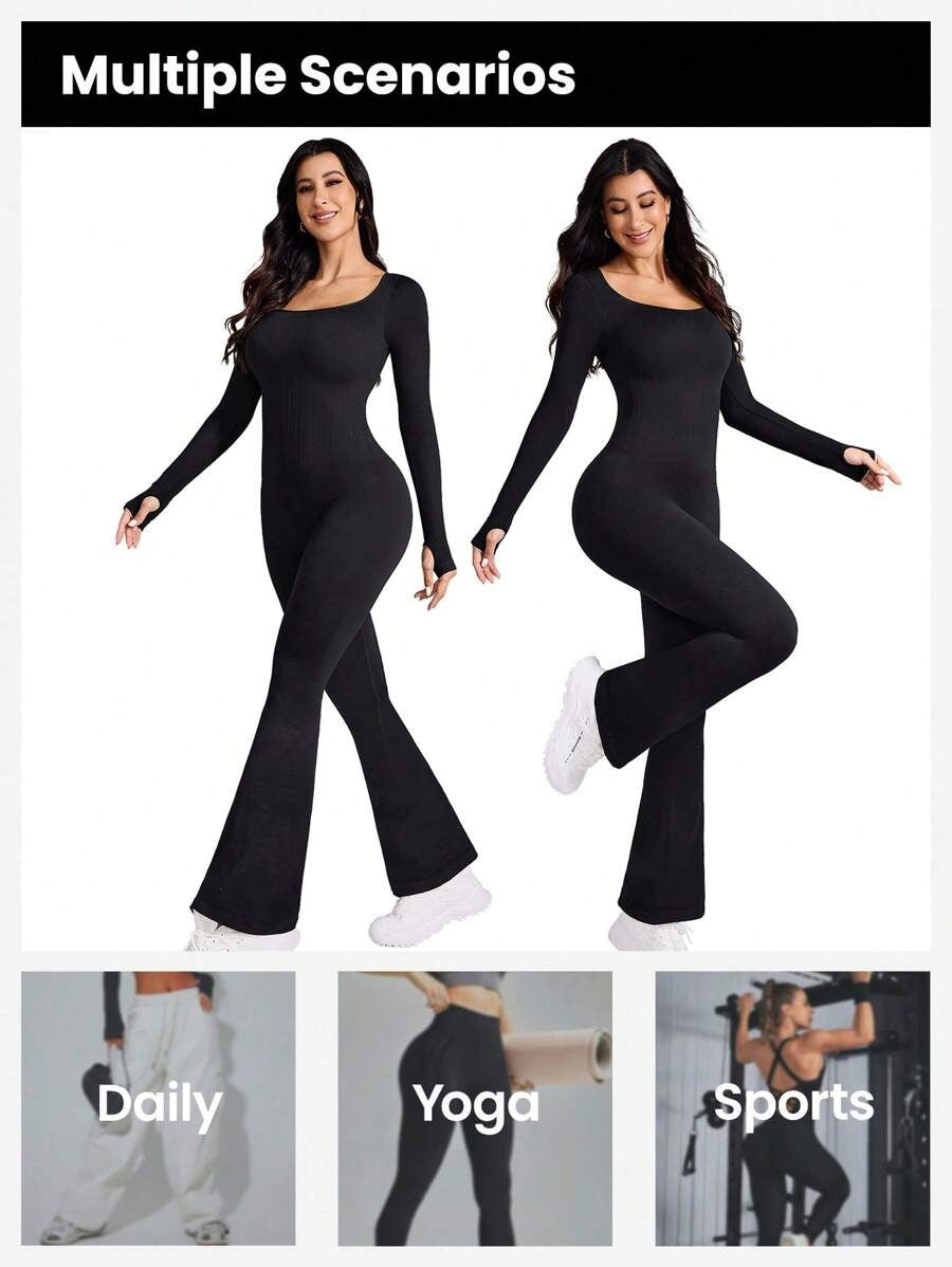 SHEIN Studio Sport جمبسوت رياضي متماسك مع ثقوب للإبهام