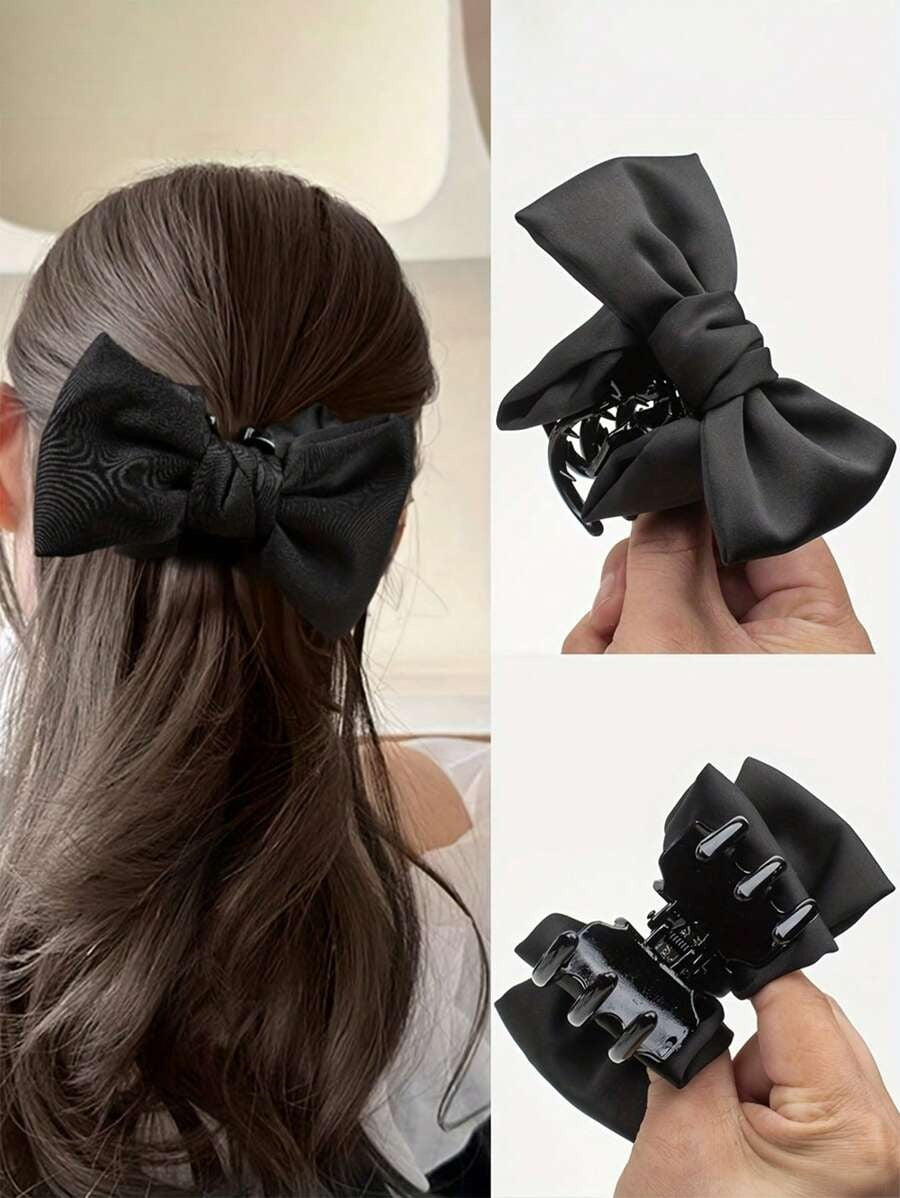 SHEIN مشبك شعر بفيونكة ساتان أنيقة لون أسود
