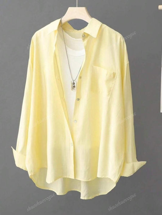 SHEIN قميص نسائي خفيف فضفاضة بلون أصفر