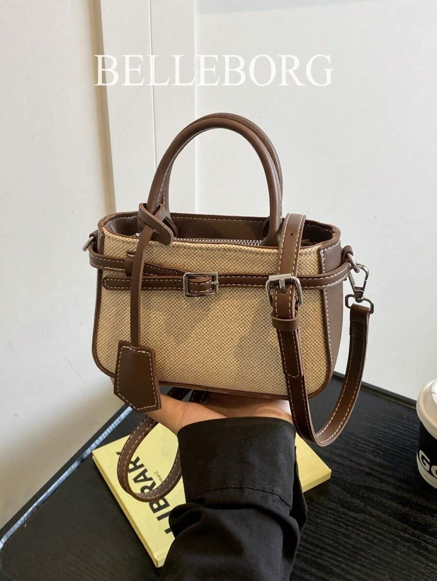SHEIN حقيبة يد صغيرة بتصميم عتيق بني داكن