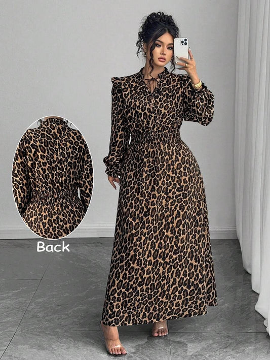SHEIN Elenzga  فستان بطبعة نمر وكشكشة
