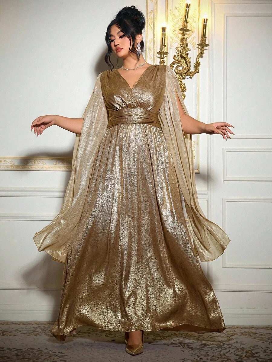 SHEIN Roveilla فستان أنيق ذهبي لامع