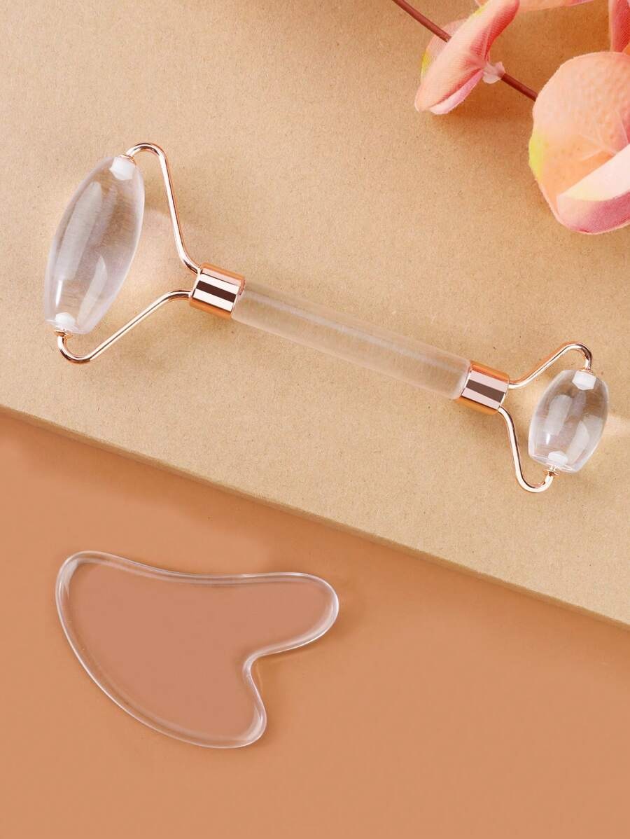 SHEIN مجموعة أسطوانة تدليك ومكشطة جوا شا من الراتنج