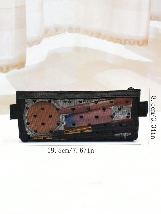 SHEIN حقيبة تنظيم شبكية سوداء بتصميم قلب شفاف