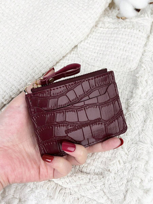SHEIN محفظة صغيرة منقوشة بسحاب باللون عنابي غامق