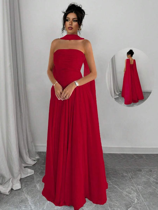 SHEIN Elenzga  فستان احمر طويل بدون أكمام