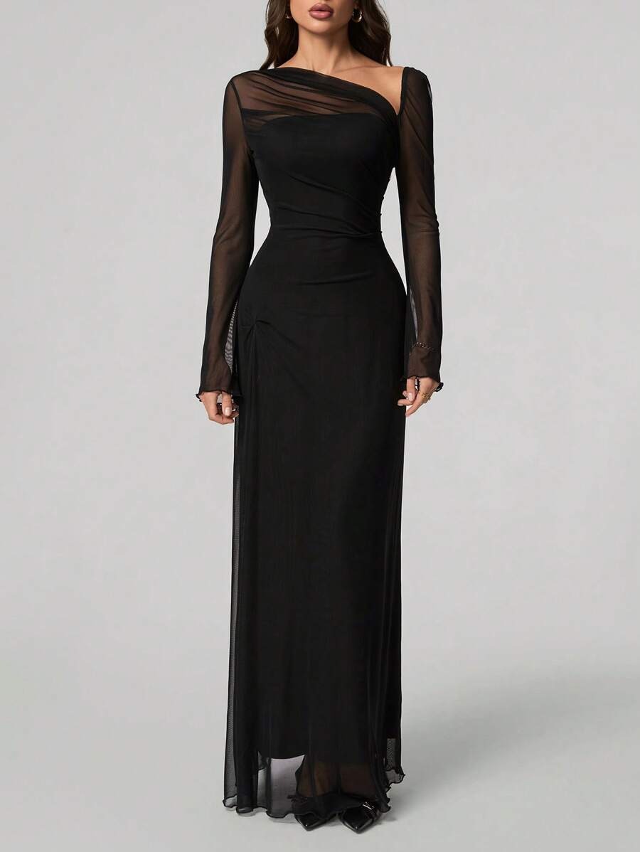 SHEIN Tall فستان ماكسي طويل ضيق بلون أسود