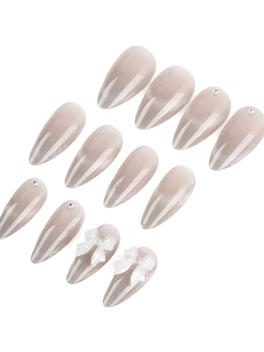 SHEIN مجموعة أظافر 24 قطعة قصيرة باللون الرمادي