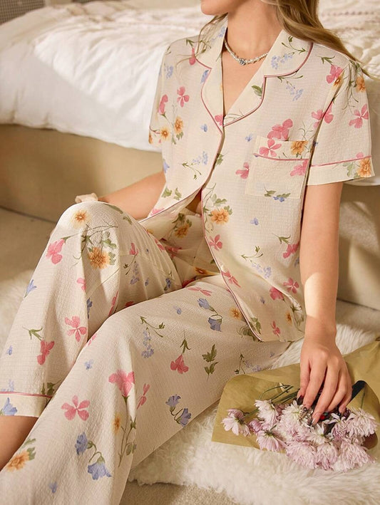 SHEIN CottageSlumber طقم بيجامة صيفي بطبعة زهور