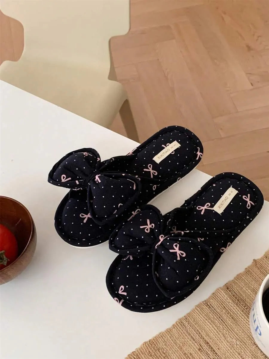 SHEIN XIXITIAO أحذية منزلية نسائية مسطحة من الكتان بتصميم فراشة ومريحة