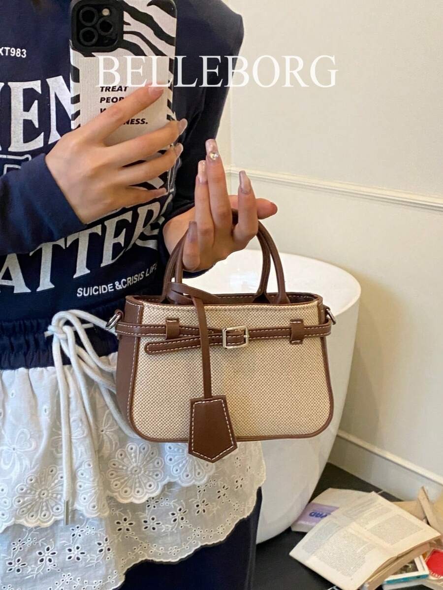 SHEIN حقيبة يد صغيرة بتصميم عتيق بني داكن