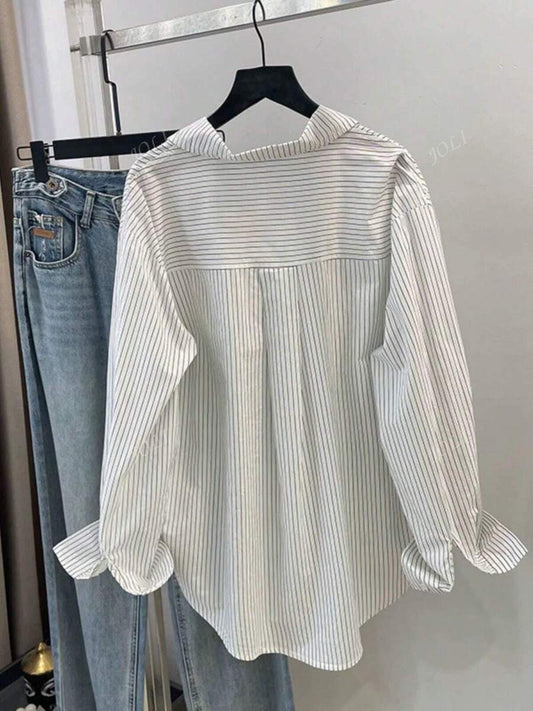 SHEIN قميص نسائي كاجوال بلون مشمشي وجيب مطرز
