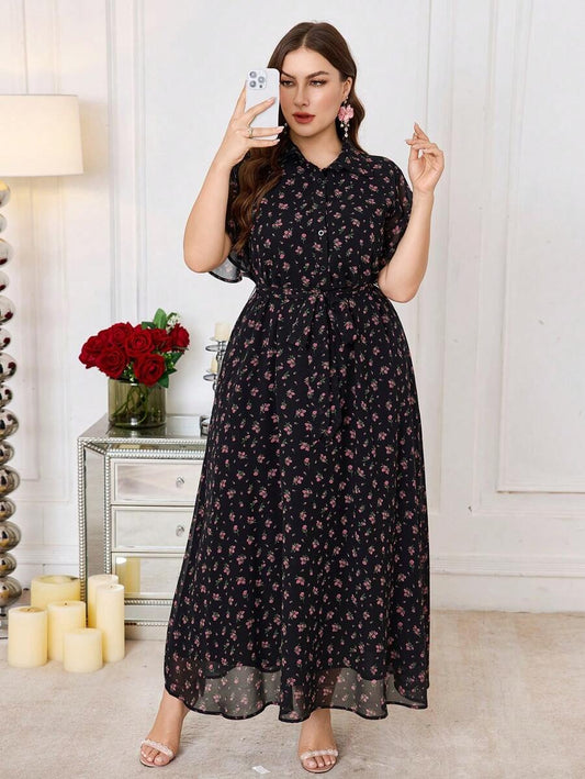SHEIN Modelyn فستان مطبوع بنقشة زهور للمقاسات الكبيرة
