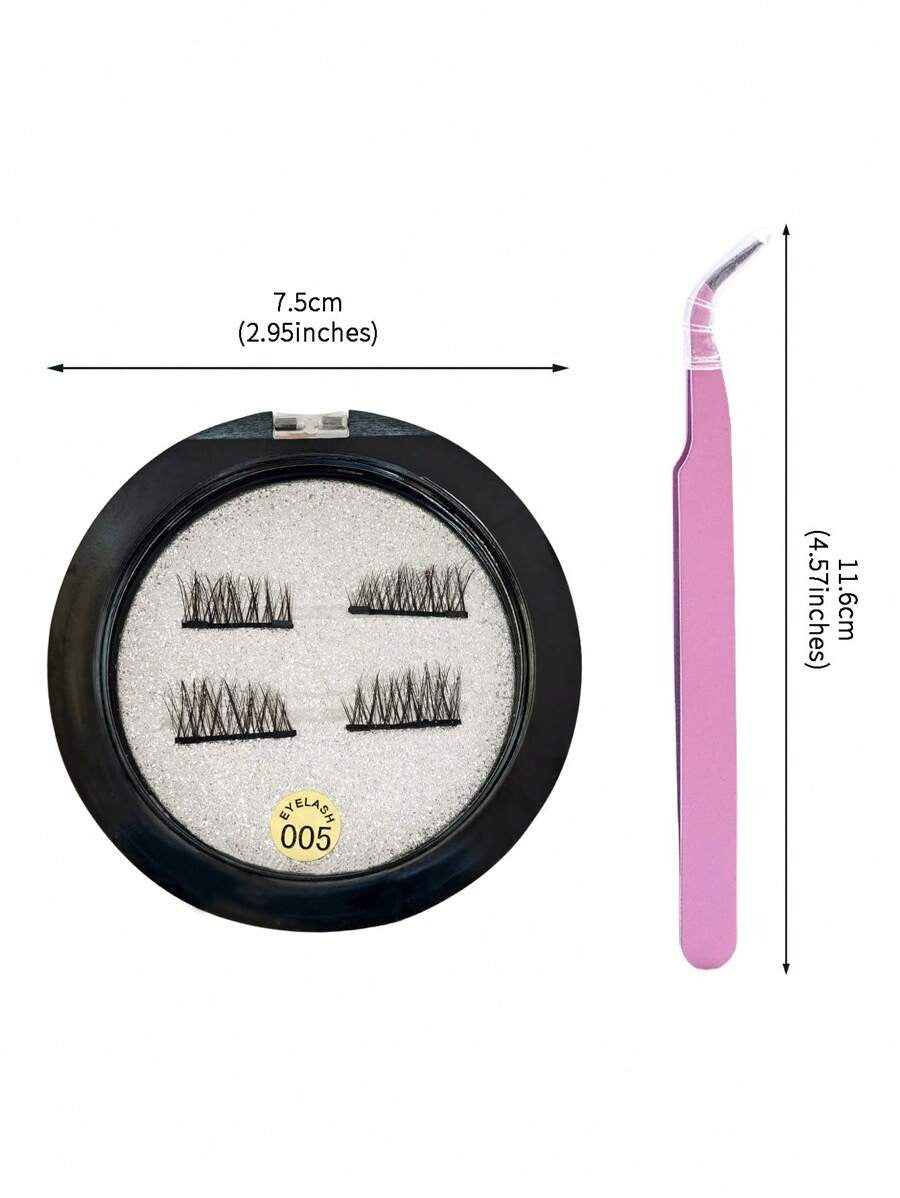 SHEIN صندوق رموش نصفية مغناطيسية مع ملقط طبيعية