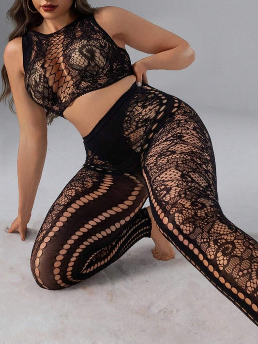 SHEIN  طقم شبكي من قطعتين بلون أسود