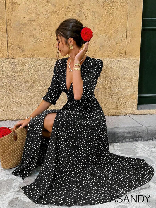 SHEIN فستان كاجوال طويل بطبعة دوت