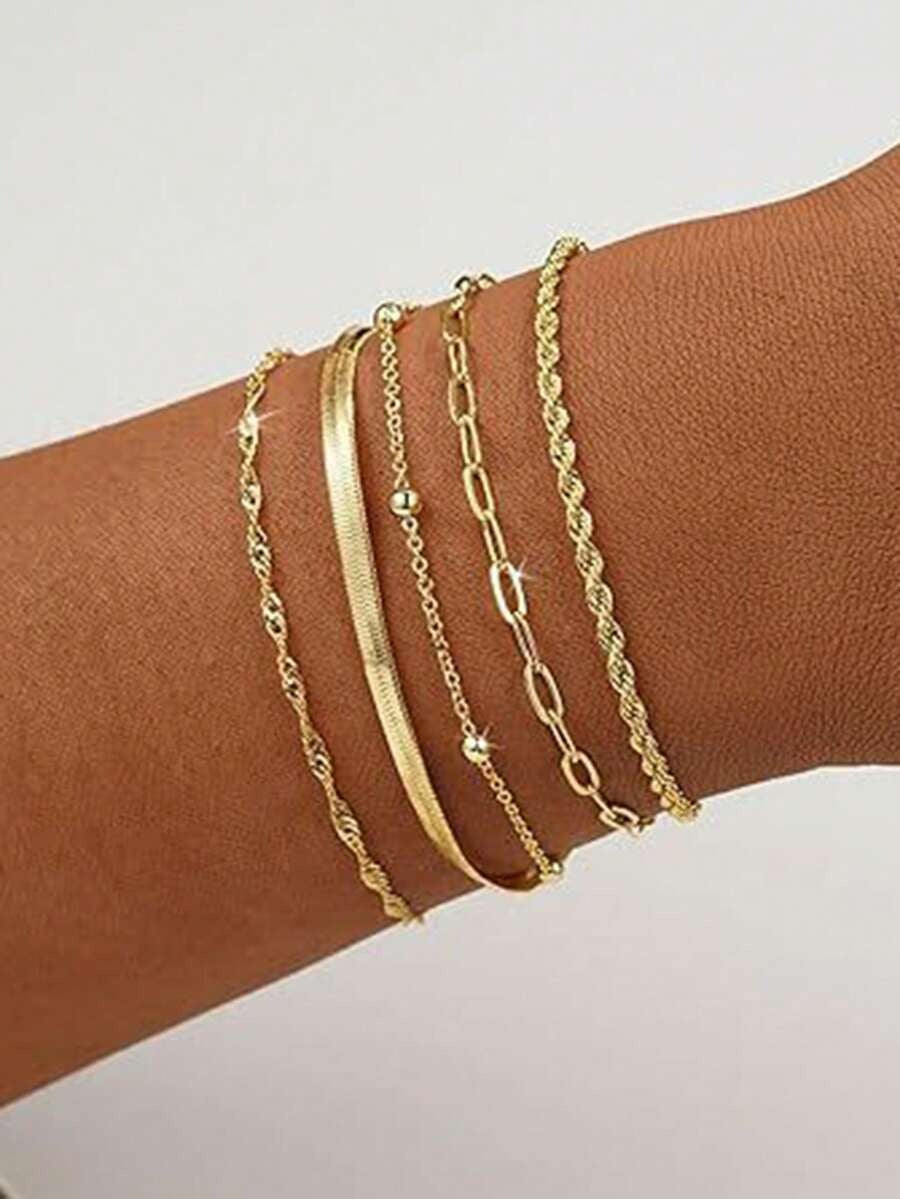 SHEIN طقم 5 أساور أنيقة بلون ذهبي أنيق