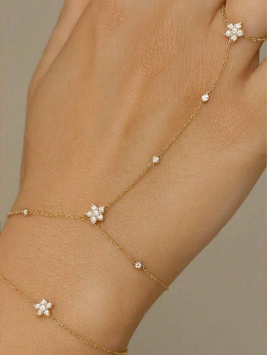 SHEIN سلسلة إصبع مزهرة – سوار وخاتم بتصميم بوهو عصري