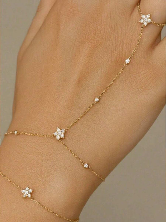 SHEIN سلسلة إصبع مزهرة – سوار وخاتم بتصميم بوهو عصري
