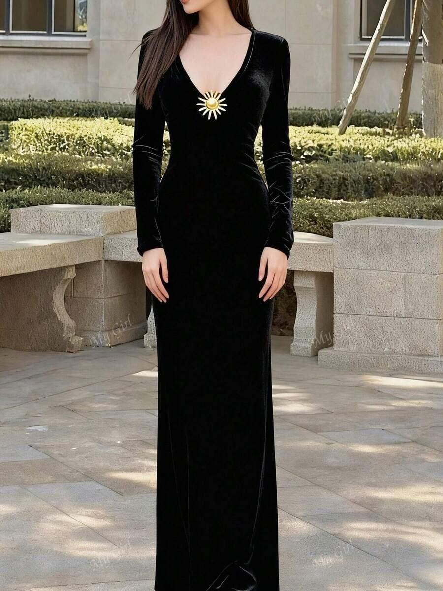 SHEIN My Girl فستان أسود أنيق بلون أسود