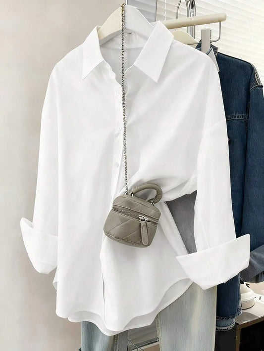SHEIN قميص نسائي أبيض فضفاض بتصميم كلاسيكي عصري