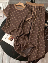 SHEIN Resyla طقم كاجوال من قطعتين تي شيرت مطبوع وبنطال واسع بخصر برباط