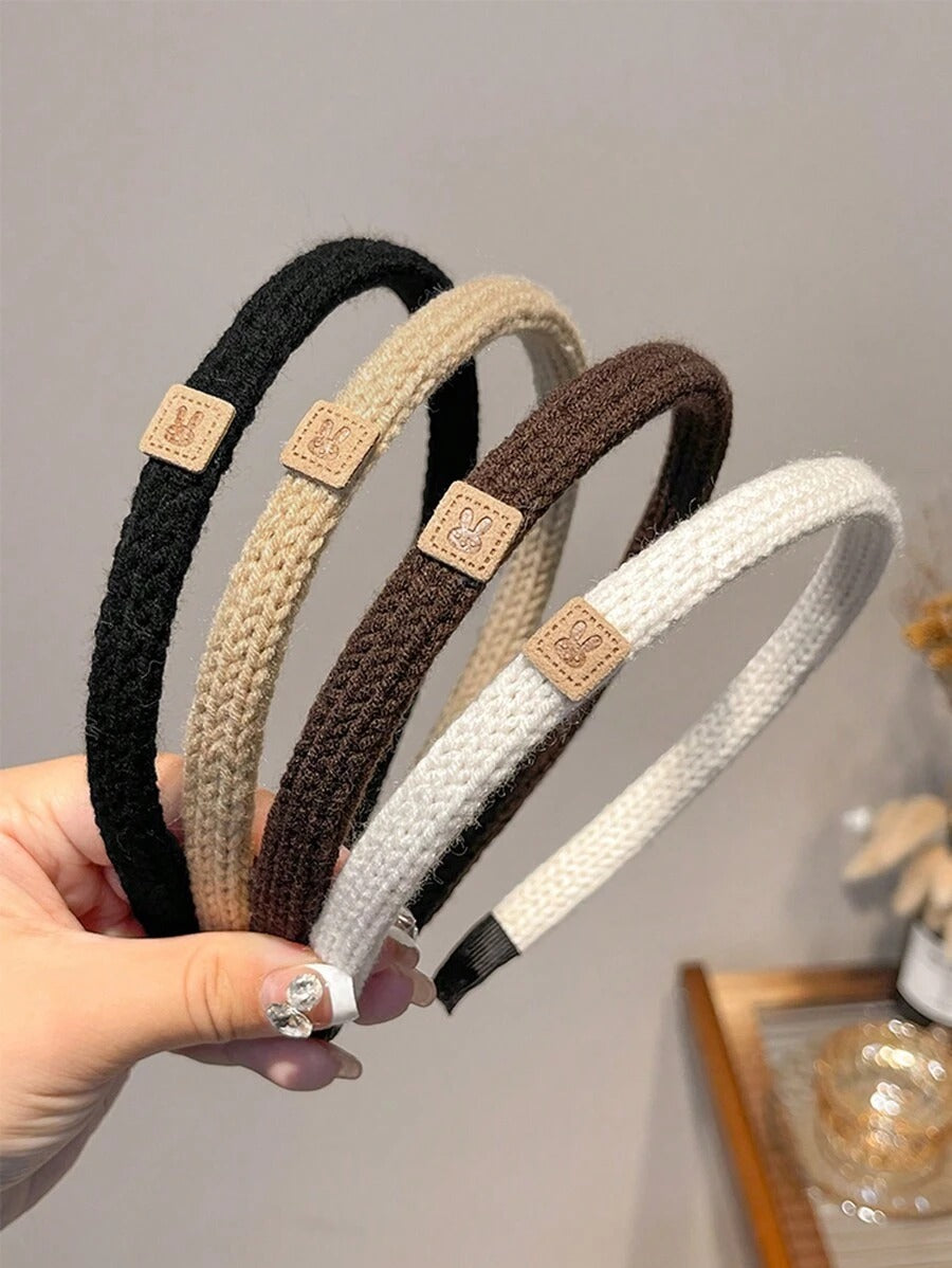 SHEIN 4 قطع أطواق للشعر محبوكة بلون سادة