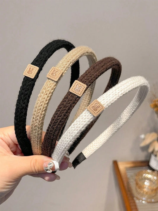 SHEIN 4 قطع أطواق للشعر محبوكة بلون سادة