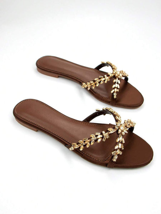 SHEIN صندل مسطح أنيق بلون بني