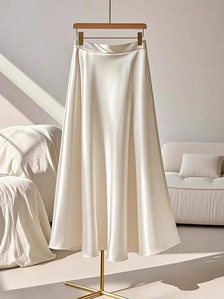 SHEIN Franclia A-Line تنورة نسائية ساتان طويلة بقصة  أنيقة من