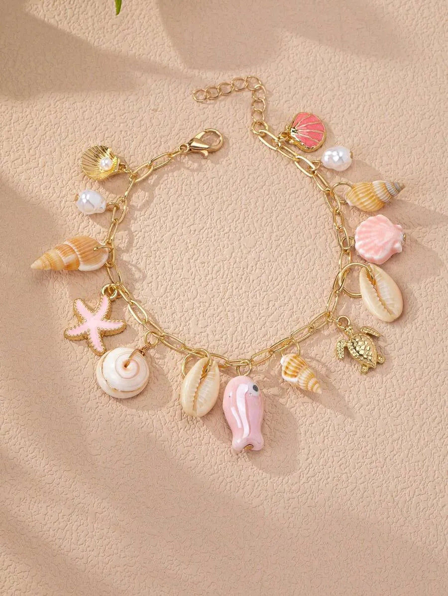 SHEIN سوار بتعليقة نجمة البحر والصدف بطراز الشاطئ للنساء