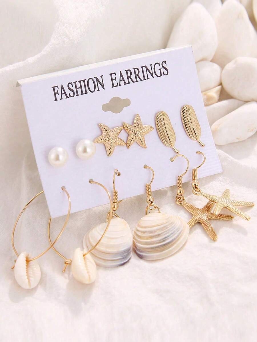 SHEIN  طقم أقراط صيفي بـ6 أزواج – لمسة بحرية ناعمة