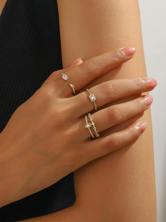 SHEIN خواتم زركونيا هندسية 3 أطقم