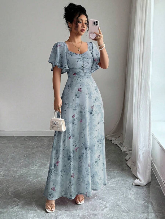 SHEIN Modelyn فستان شيفون صيفي بطبعة فراشات