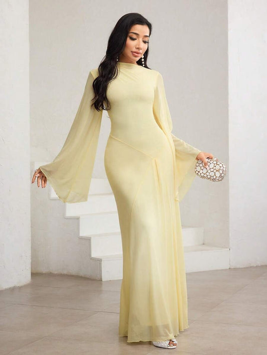 SHEIN فستان ماكسي أنيق رقبة مائلة، والأكمام طويلة
