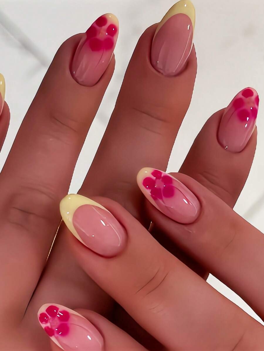 SHEIN مجموعة 24 قطعة أظافر جل مزيفة شكل لوزي متوسط