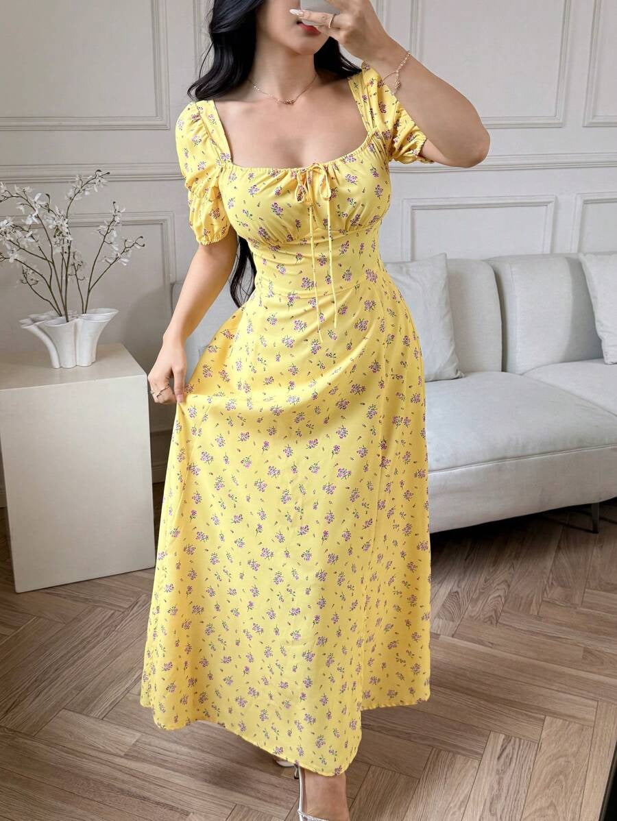 SHEIN Modelyn Sylvan Green فستان صيفي طويل بنقشة زهور لون