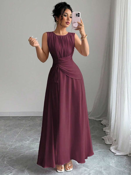SHEIN Elenzga فستان ماكسي بلون كستنائي أنيق