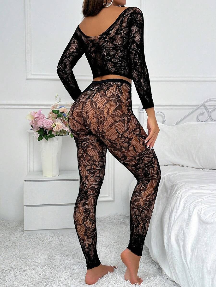 SHEIN طقم شفاف من قطعتين بالأسود قماش شبكي