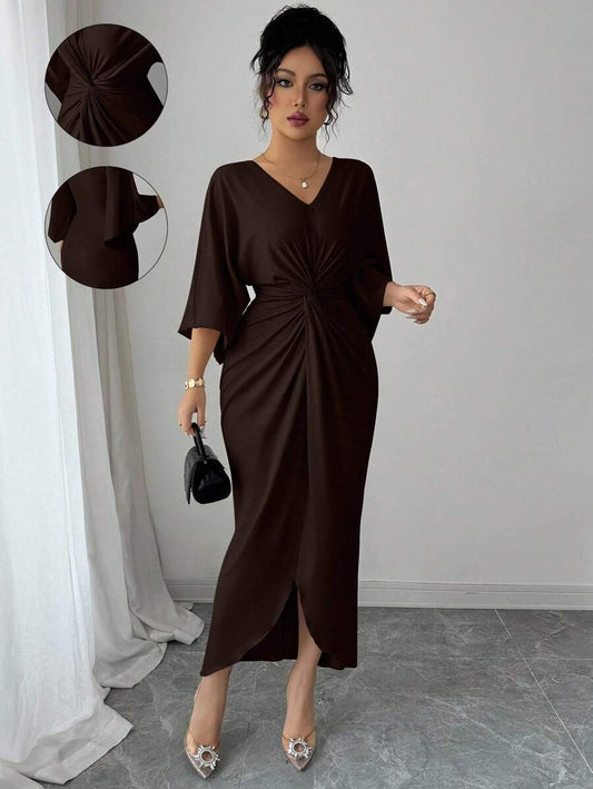 SHEIN Elenzga  فستان أنيق بني داكن