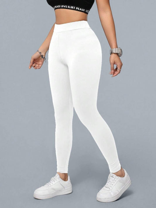 SHEIN Essnce بنطلون يوغا رياضي طويل بلون أبيض