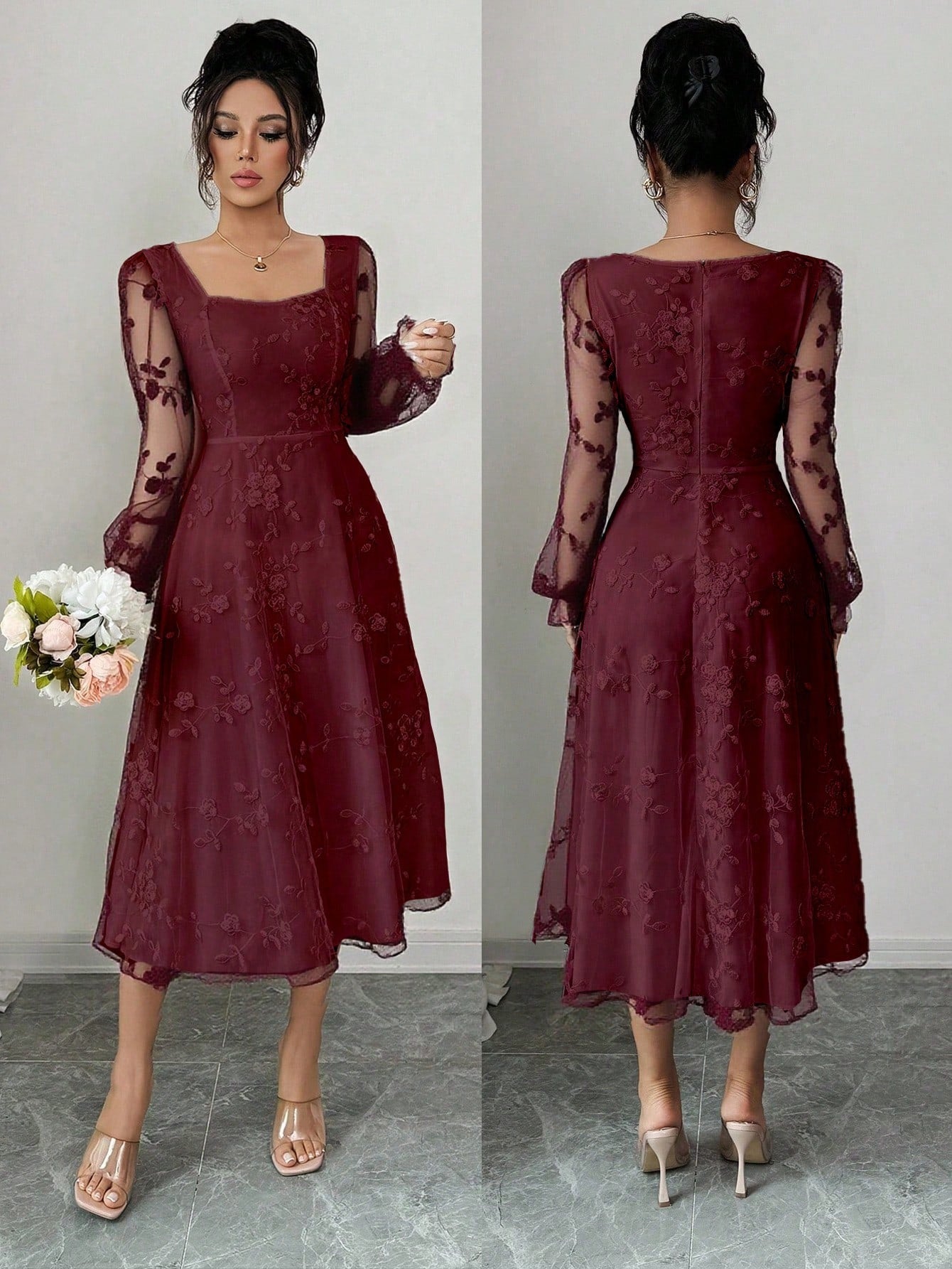 SHEIN Rafferiza فستان جاكار مطرز بالدانتيل أنيق