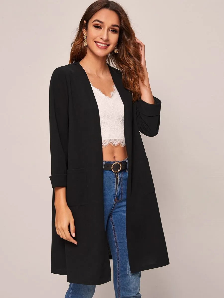 SHEIN LUNE معطف كاجوال بجيب أمامي مفتوح