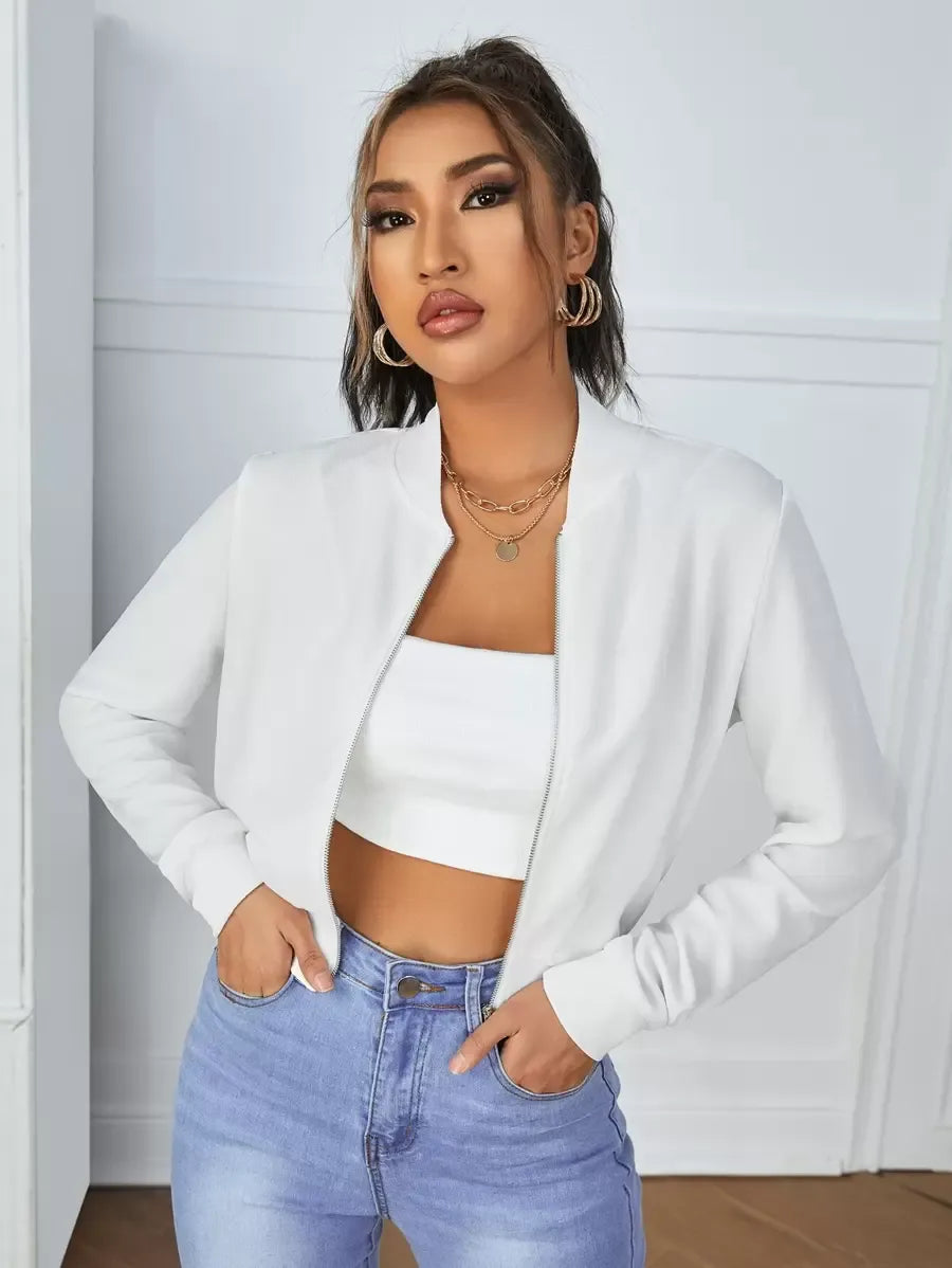SHEIN Essnce جاكيت بومبر قصير بسحاب