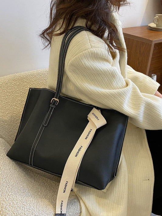 SHEIN حقيبة كتف سوداء أنيقة بسعة كبيرة