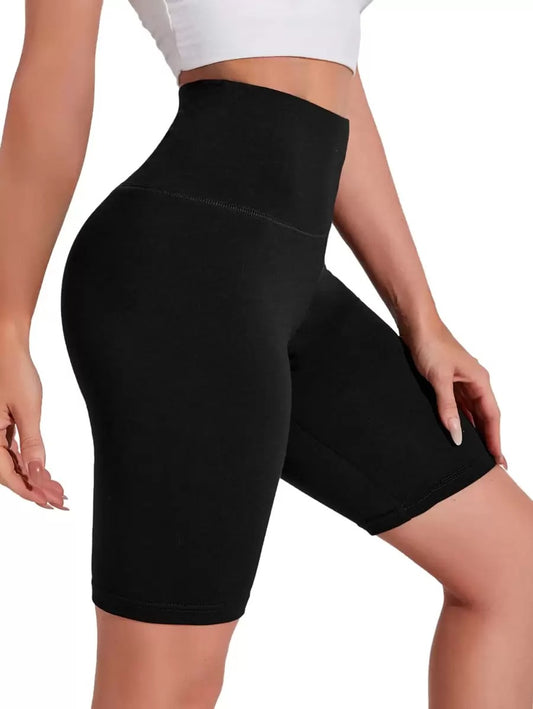 SHEIN شورت نسائي رياضي مريح خصر عالي لون أسود