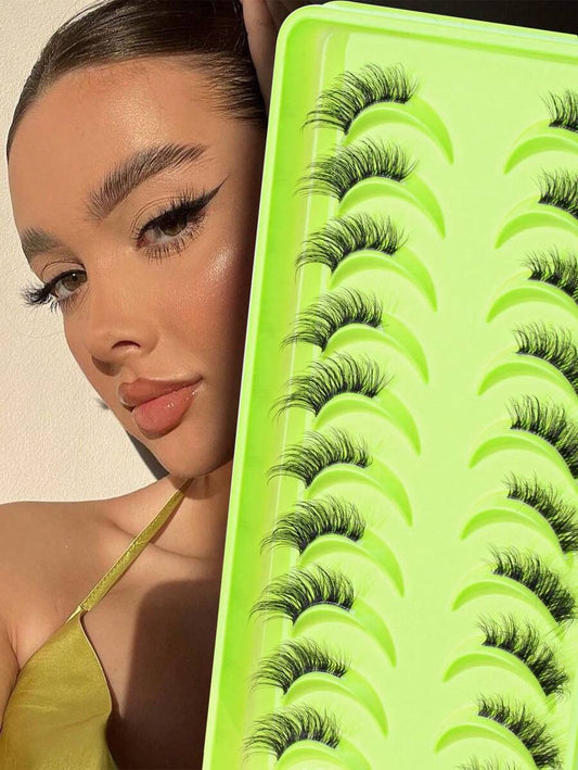 SHEIN رموش 10 أزواج نصفية طبيعية بساق شفافة