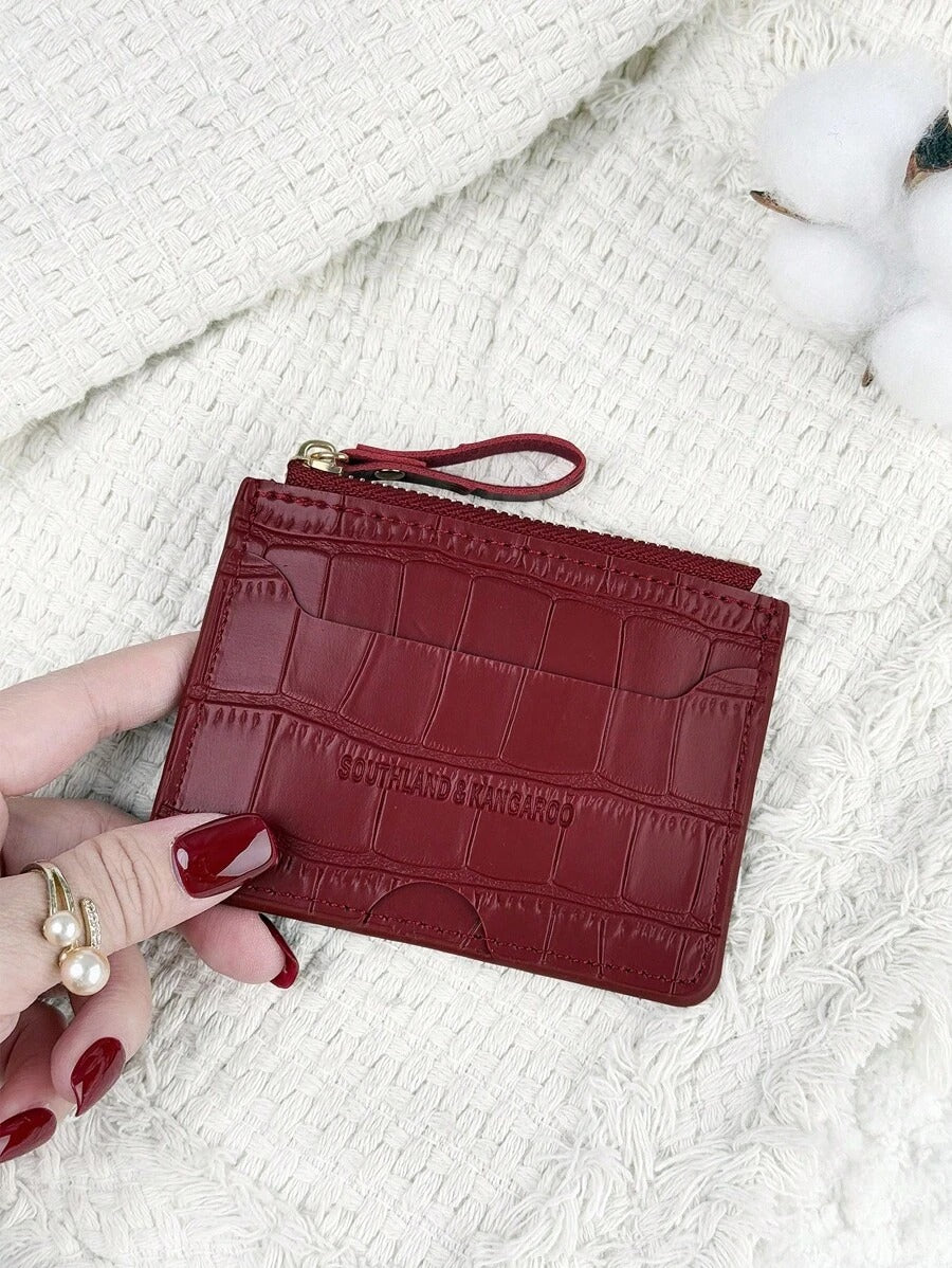 SHEIN محفظة صغيرة منقوشة بسحاب باللون العنابي