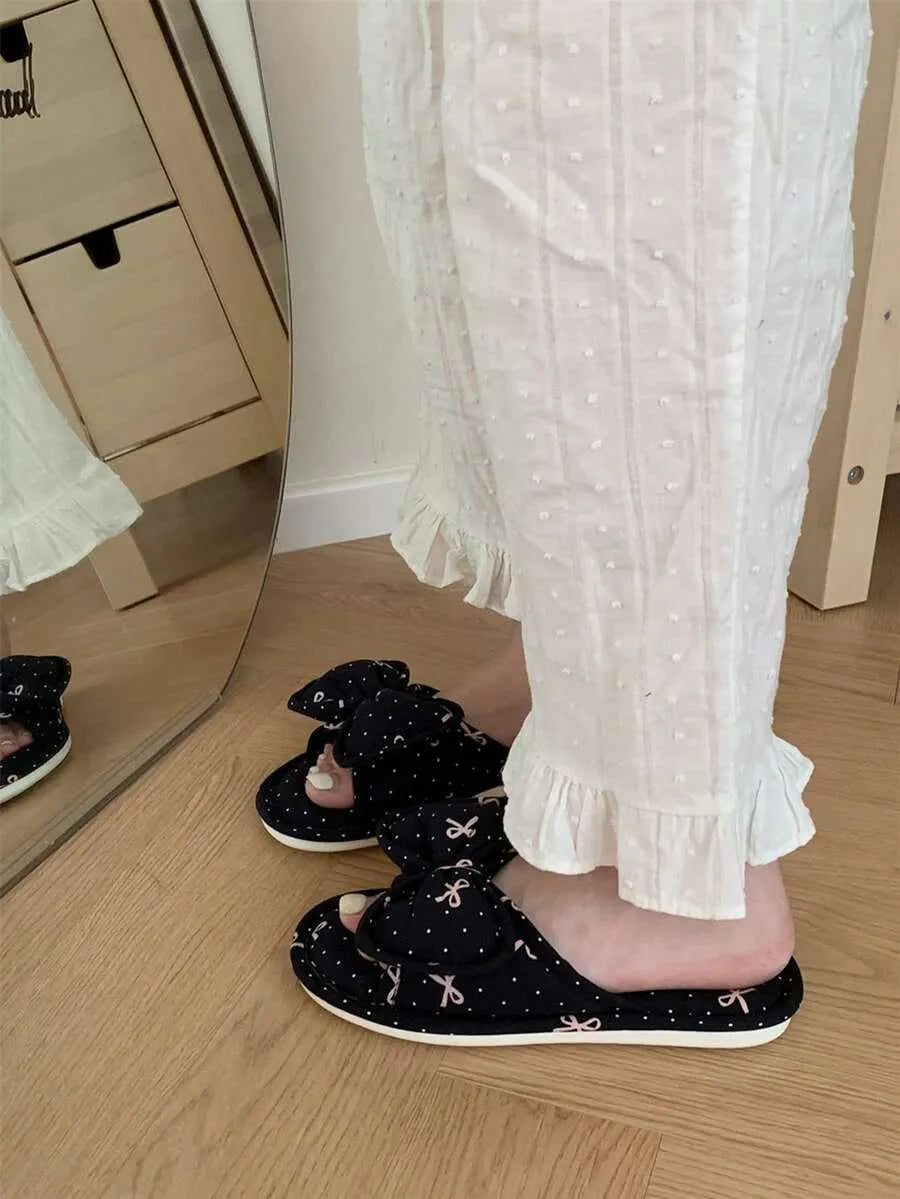 SHEIN XIXITIAO أحذية منزلية نسائية مسطحة من الكتان بتصميم فراشة ومريحة